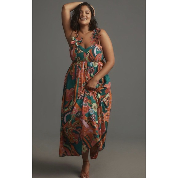 FARM Rio Dresses & Skirts - FARM Rio Teal, Coral & Pink Floral Midi Dress